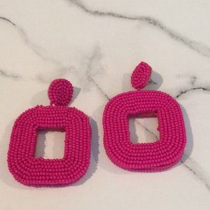 Fuschia seed bead vintage statement square earrings